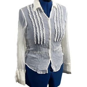 Campaigne Ivory 100% Silk Button Front‎ Casual Blouse Top Women's M Lightweight